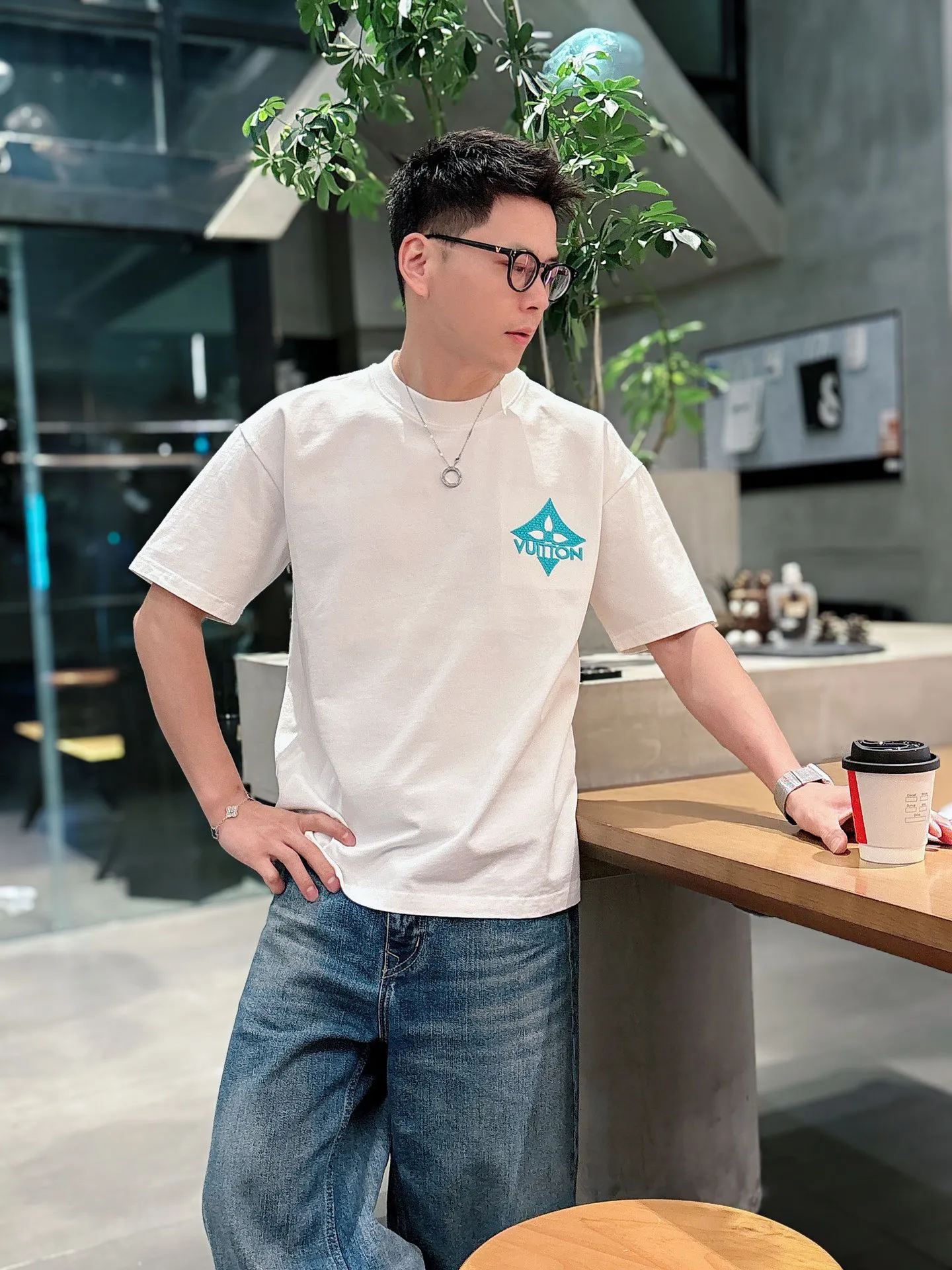 Louis Vuitton/Louis Vuitton 26ss front and rear letter logo woven embroidery short sleeves